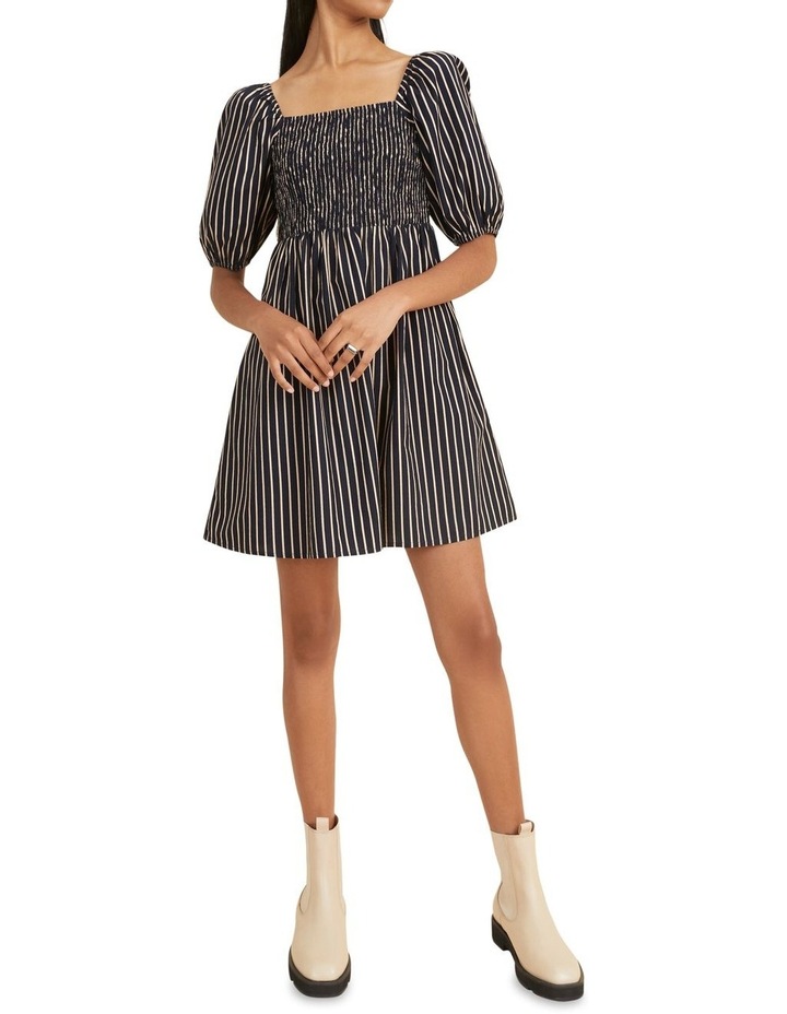 Square Neck Mini Dress Champagne Navy Stripe