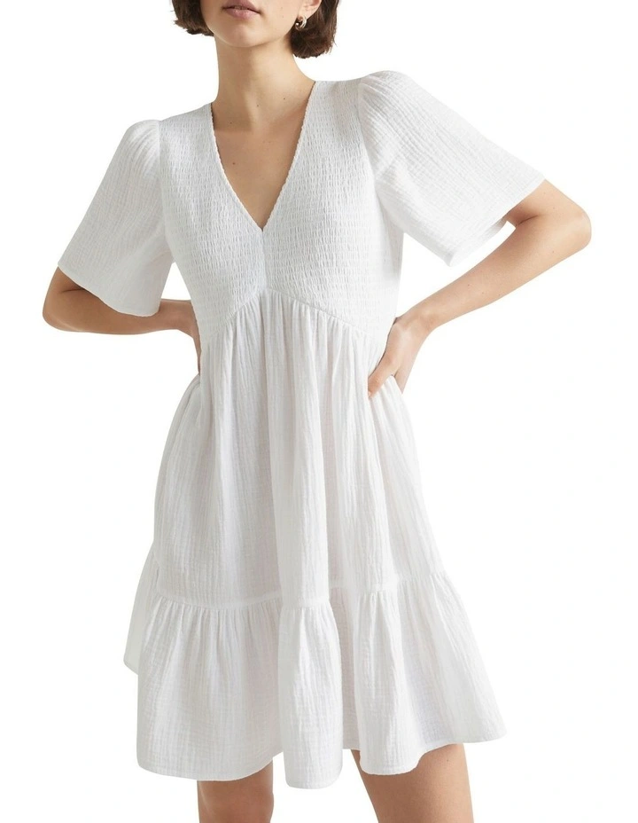 Cheesecloth Shirred Mini Dress image 2