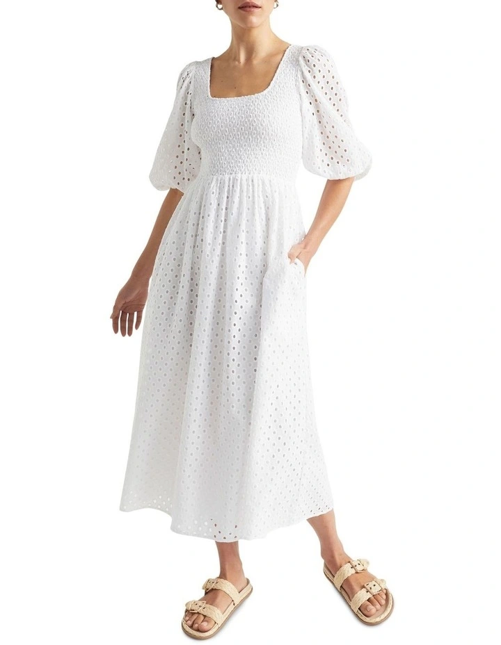 Broderie Shirred Midi Dress image 2