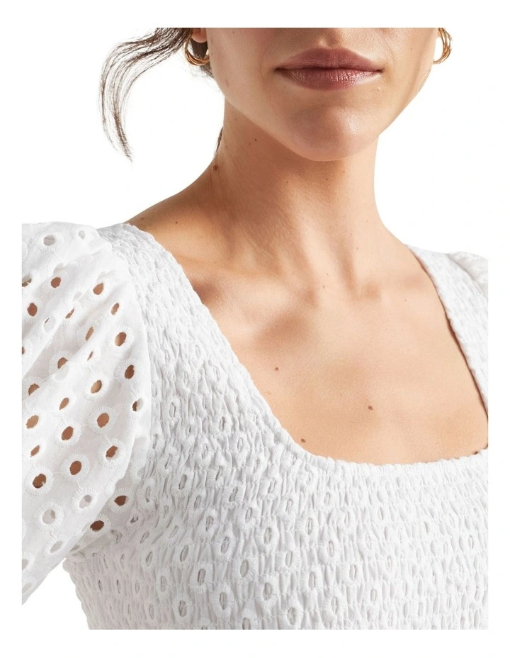 Broderie Shirred Midi Dress image 3