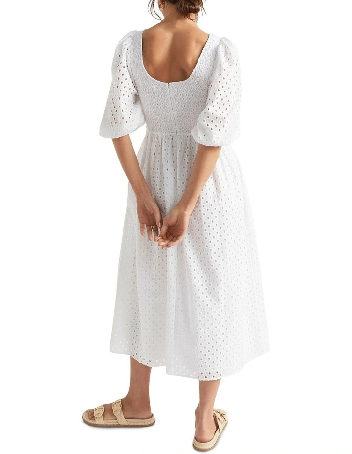 Broderie Shirred Midi Dress image 4