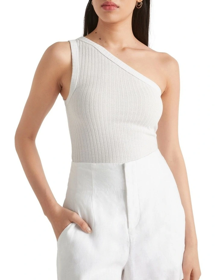 One shoulder white ribbed top clearance