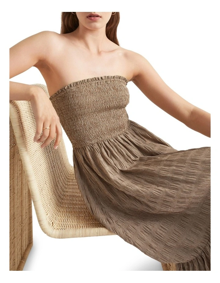 Textured Gingham Strapless Midi Dress image 1