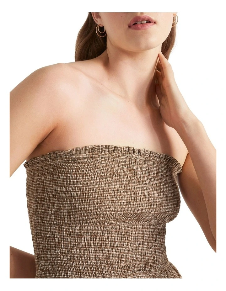Textured Gingham Strapless Midi Dress image 3