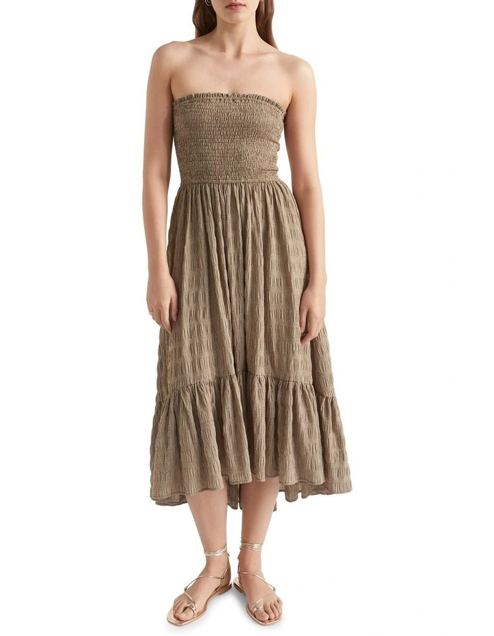 Textured Gingham Strapless Midi Dress image 4