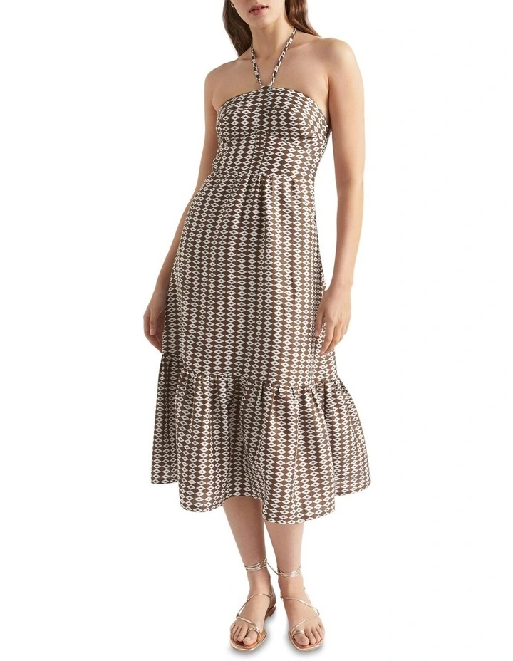 Linen Geo Halter Midi Dress image 1
