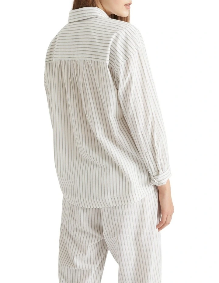Cotton Sleep Shirt in Olive Stripe image 1