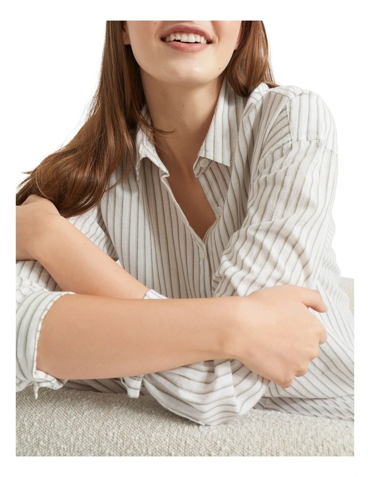 Cotton Sleep Shirt in Olive Stripe image 2