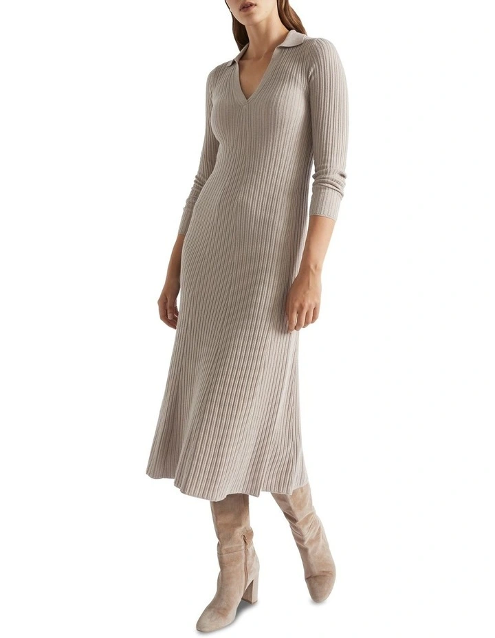 Relaxed Polo Knit Dress in Grey image 1