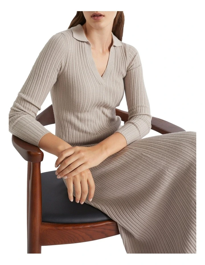 Relaxed Polo Knit Dress in Grey image 2