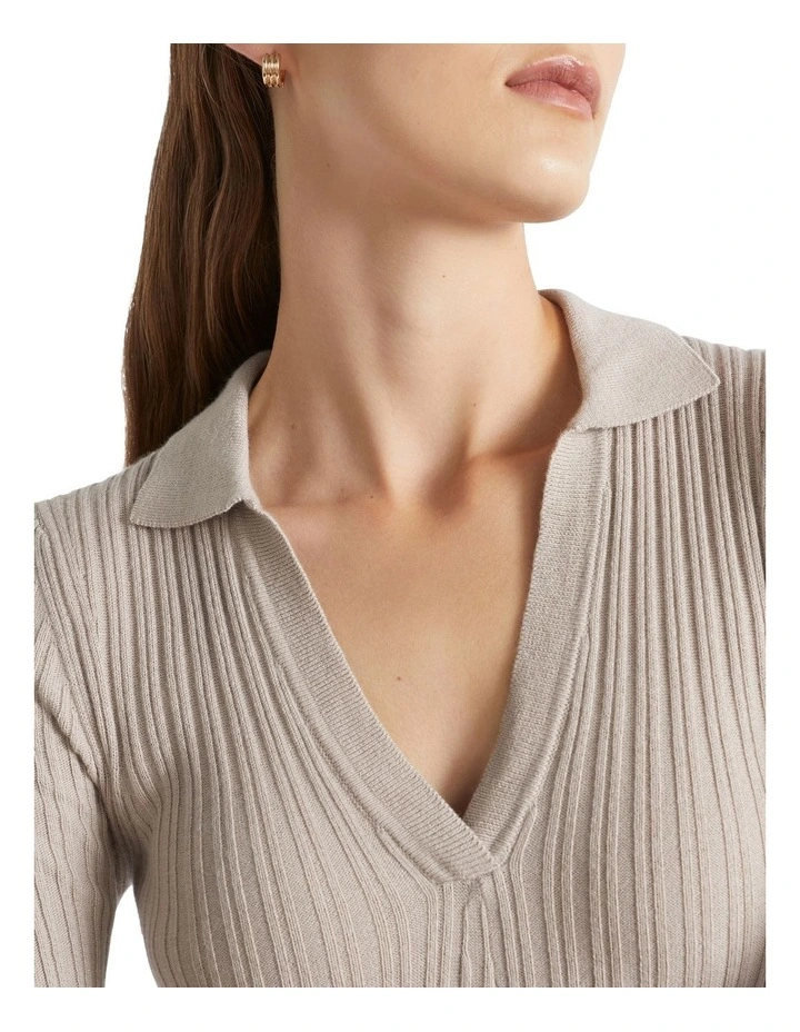 Relaxed Polo Knit Dress in Grey image 3