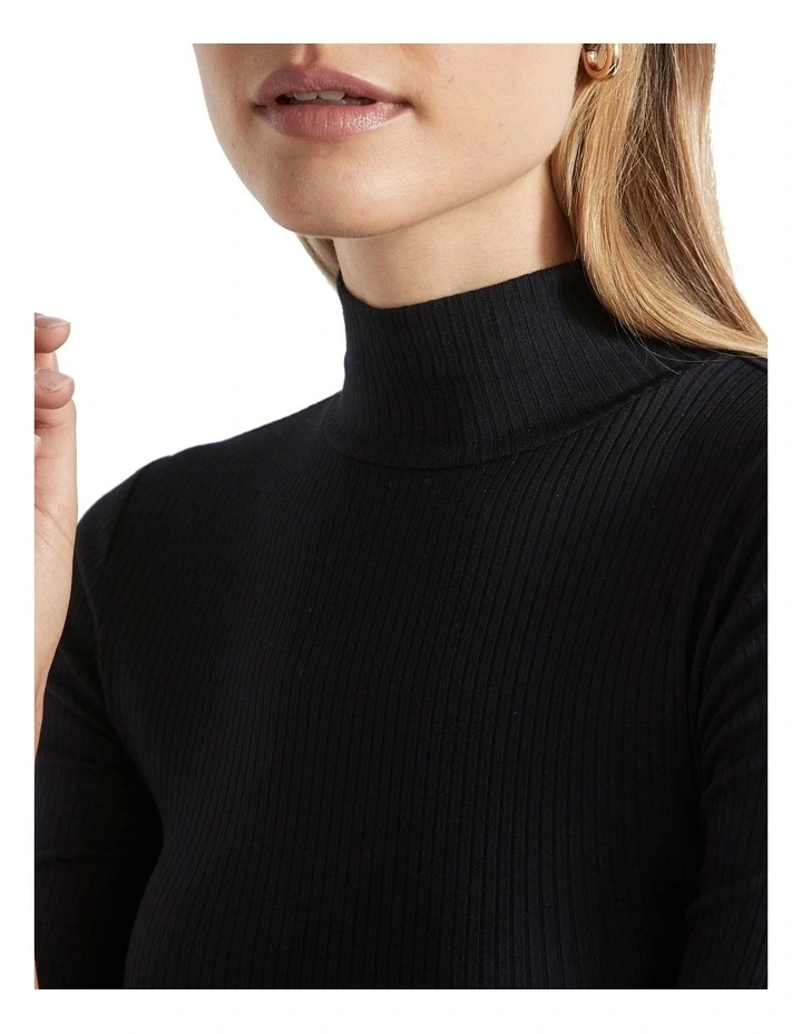 Core Rib Mock Neck Top in Black image 1