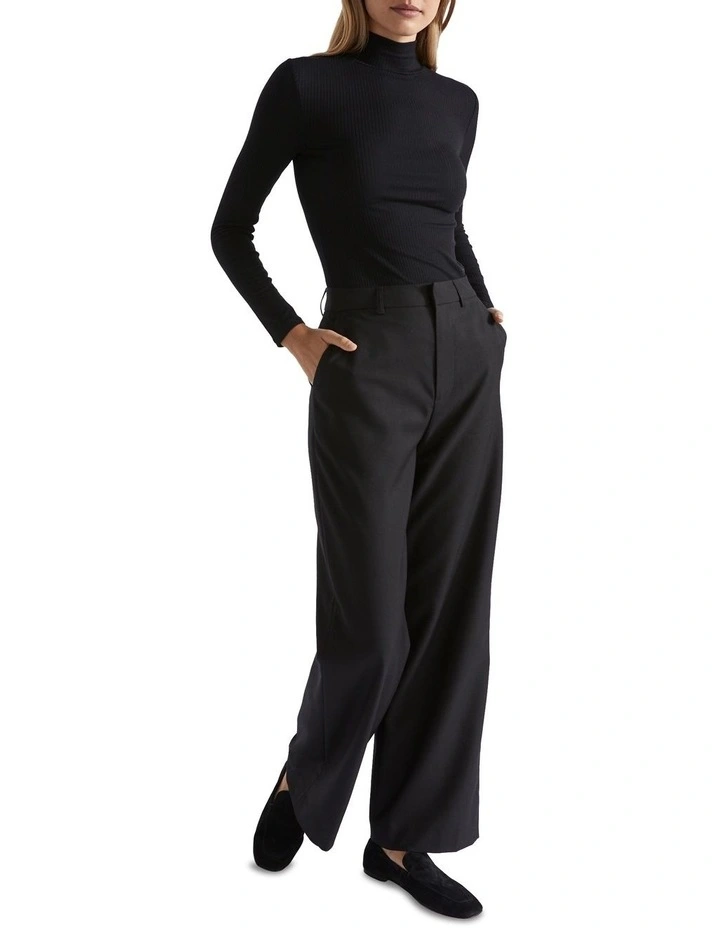 Core Rib Mock Neck Top in Black image 2