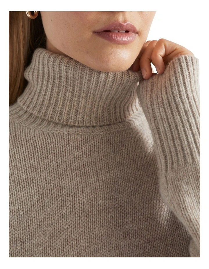 Merino Wool High Neck Knit in Beige image 1