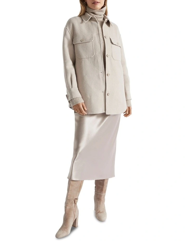 Merino Wool High Neck Knit in Beige image 3