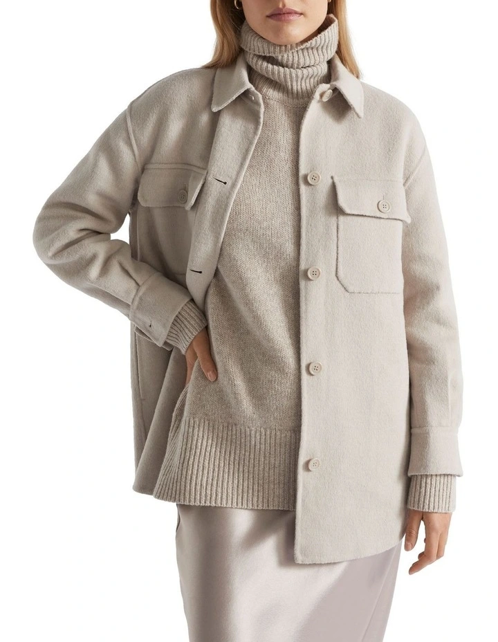 Merino Wool High Neck Knit in Beige image 4
