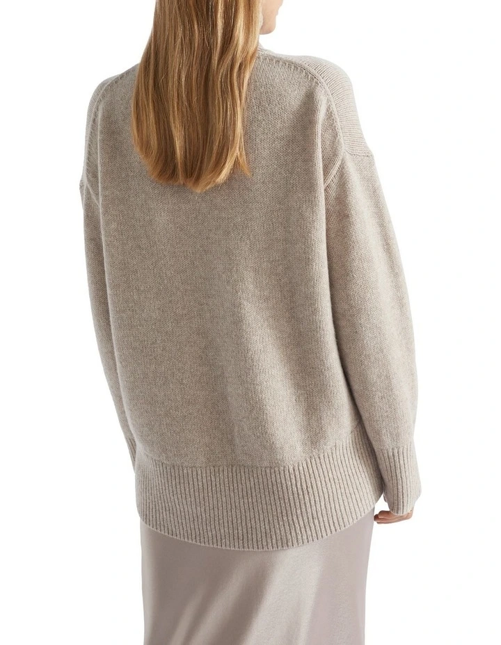 Merino Wool High Neck Knit in Beige image 5