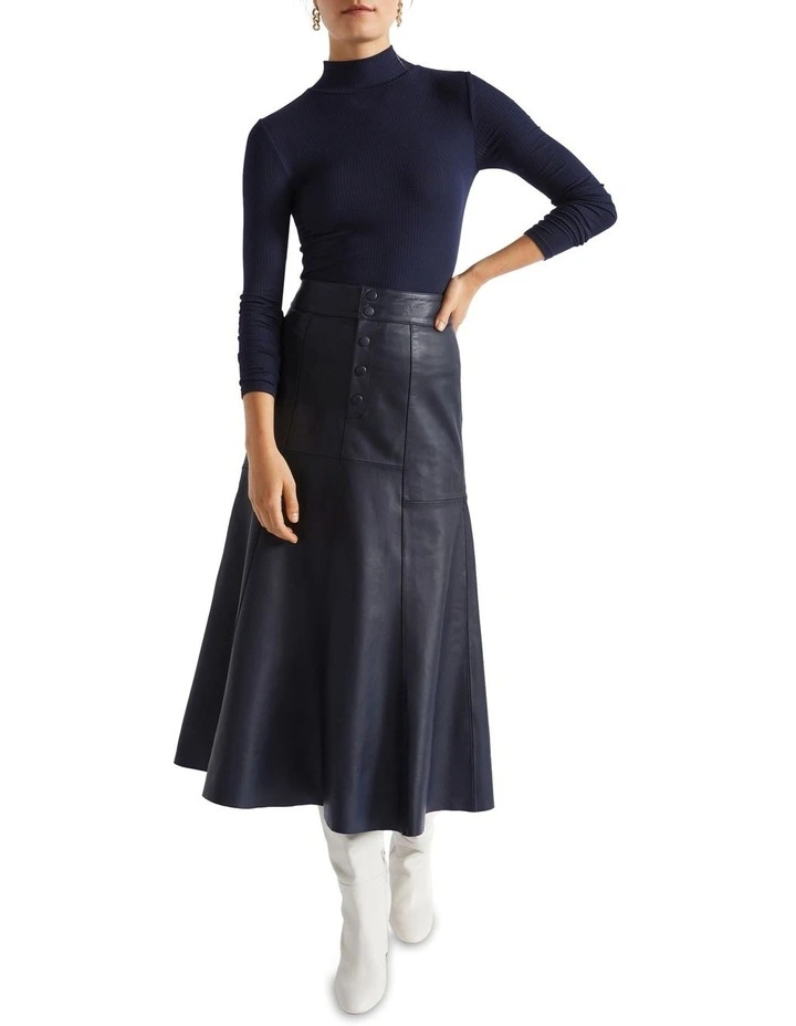 Core Rib Mock Neck Top in Navy image 1