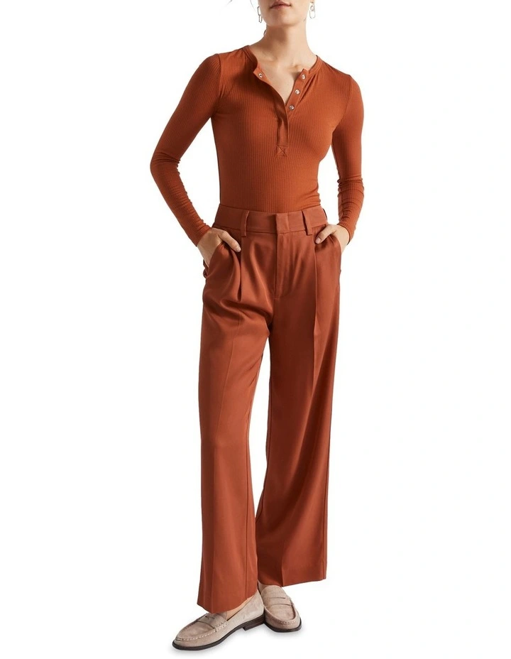 Core Rib Henley Top in Orange image 2