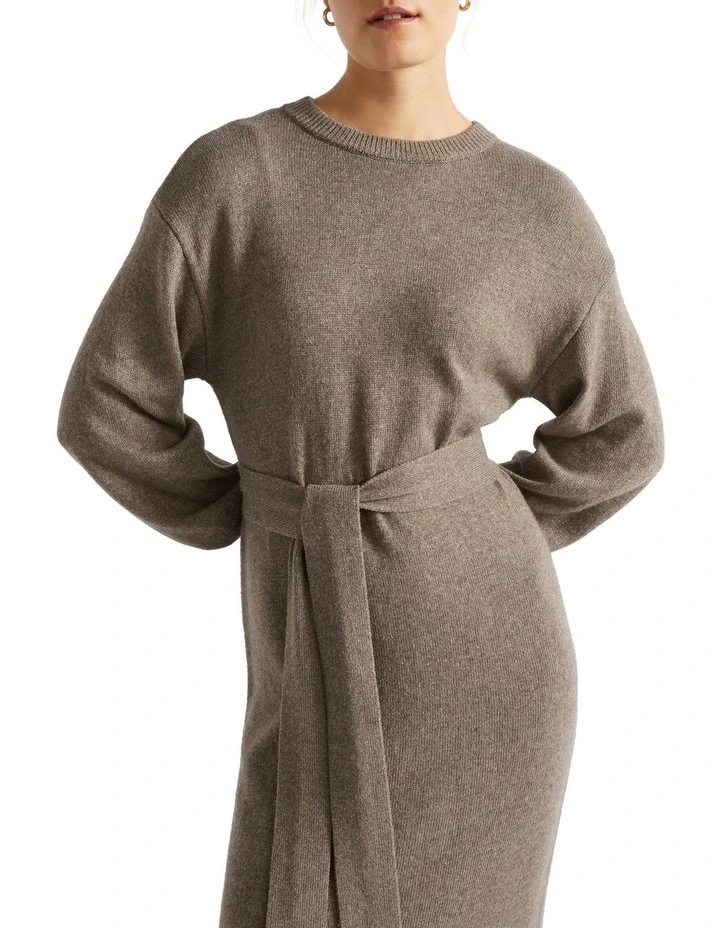 Tie Front Knit Midi Dress in Brown image 2