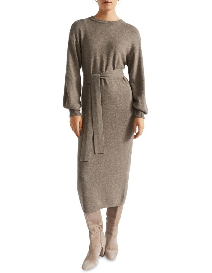 Tie Front Knit Midi Dress in Brown image 4