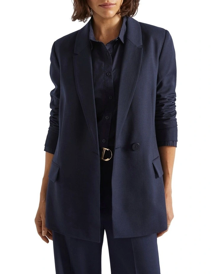 Wool Blend Relaxed Blazer in Navy image 1