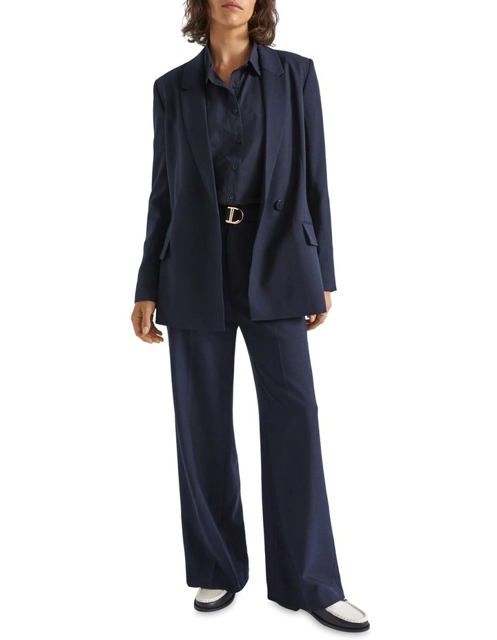 Wool Blend Relaxed Blazer in Navy image 2