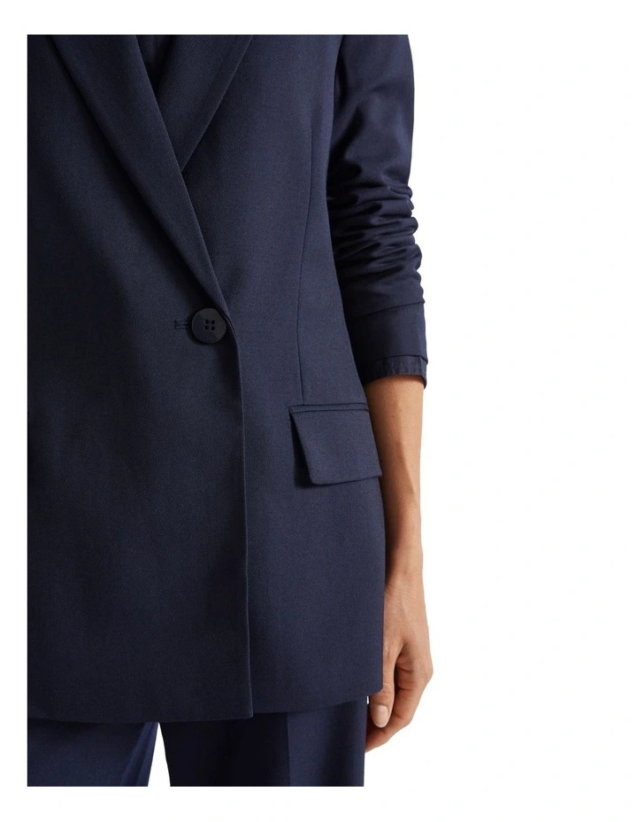 Wool Blend Relaxed Blazer in Navy image 3