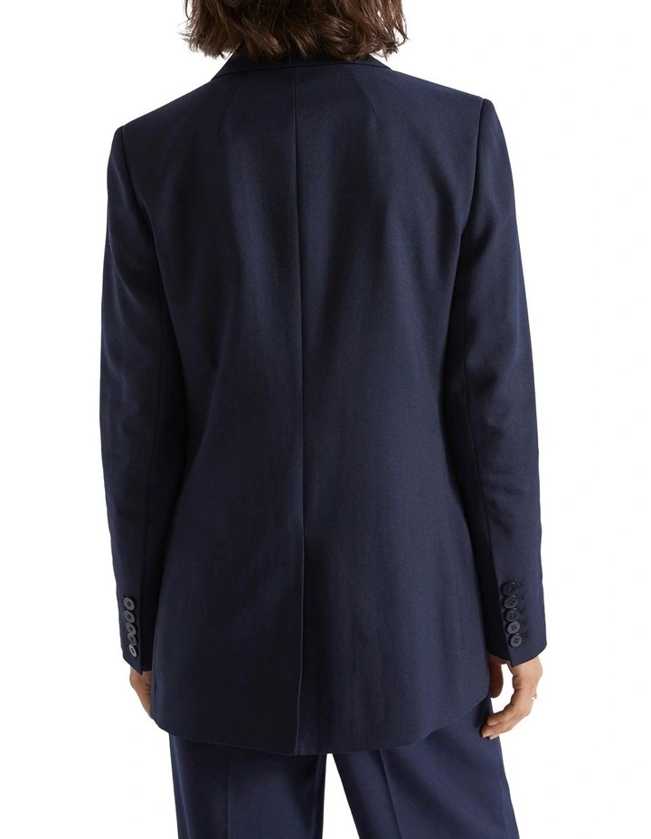 Wool Blend Relaxed Blazer in Navy image 4