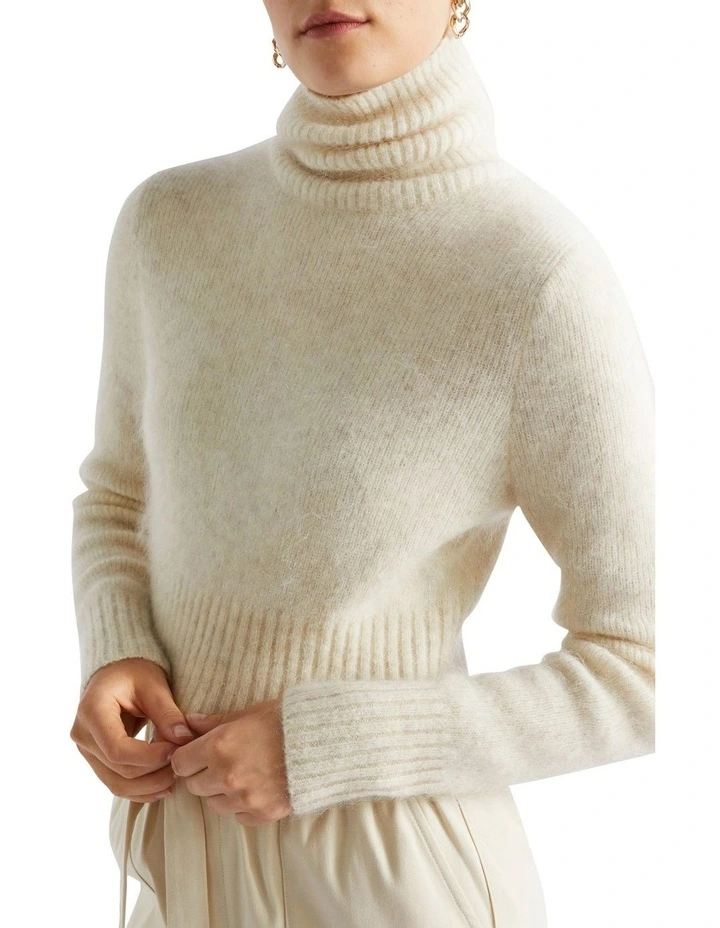 Mohair Roll Neck Knit in Cream image 2