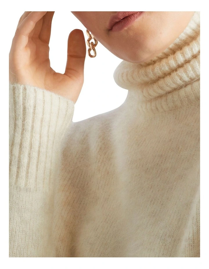 Mohair Roll Neck Knit in Cream image 3