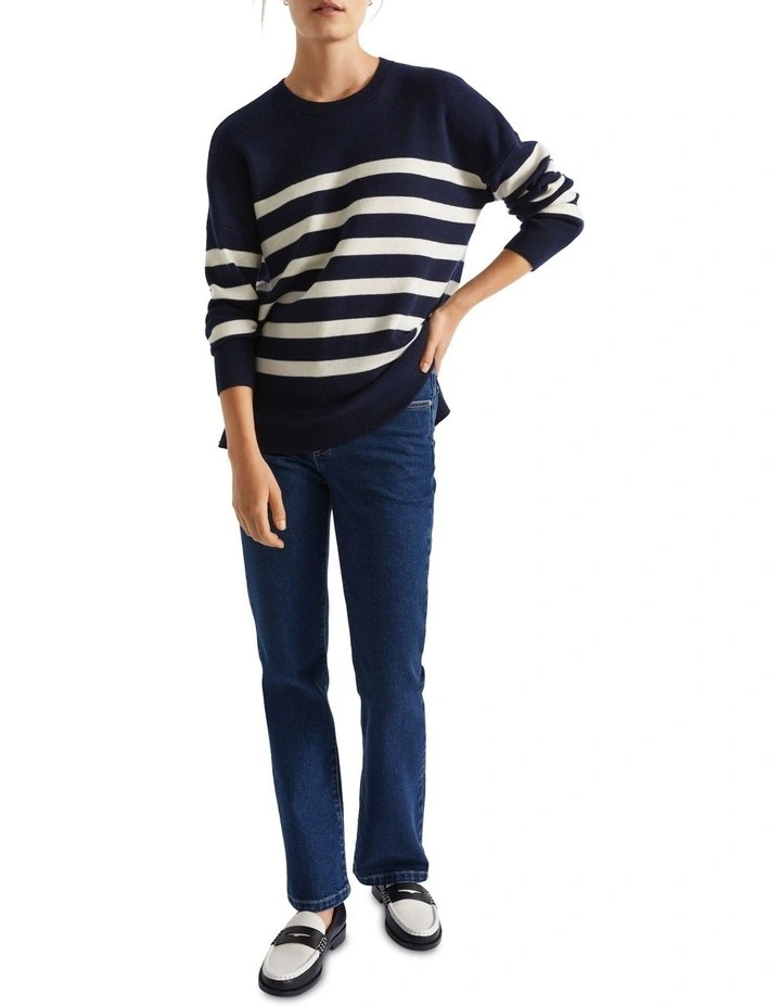 Stripe Double Knit Sweater in Navy image 1