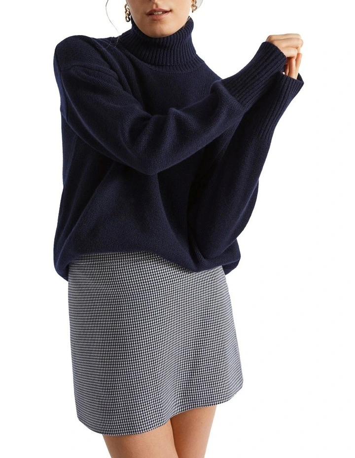 Houndstooth A Line Mini Skirt in Blue Multi image 1