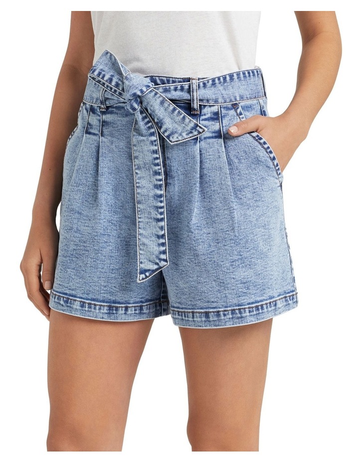 elastic denim shorts