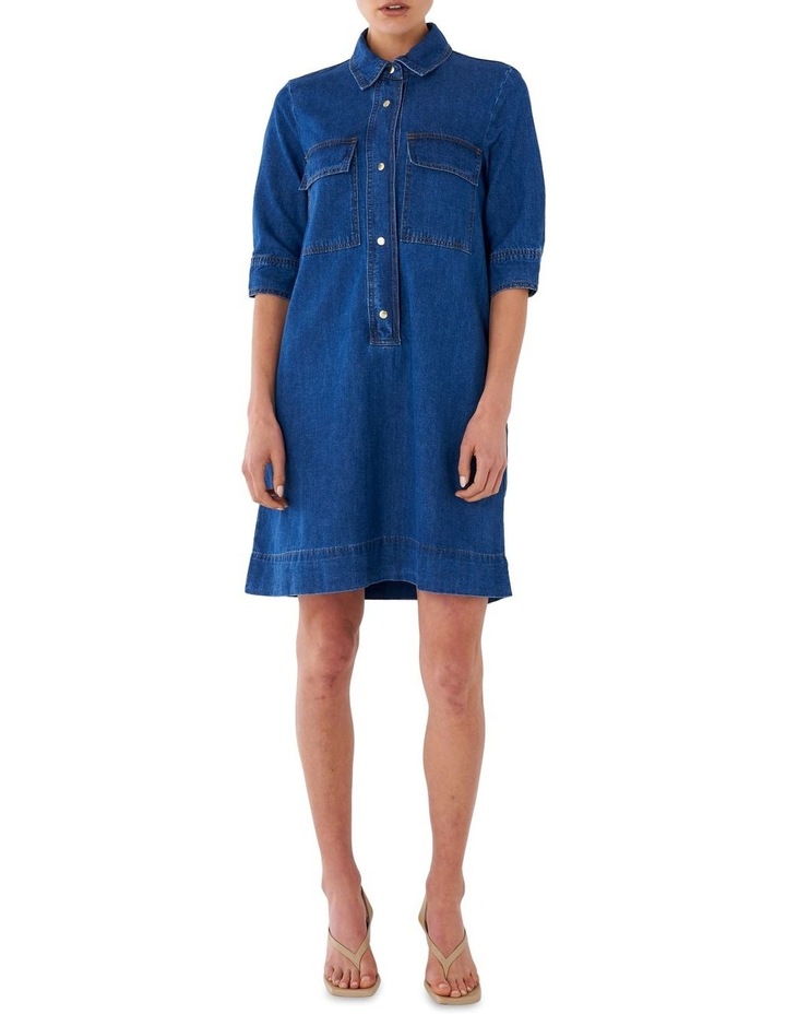 Cotton Linen Military Shift Dress in Indigo Blue