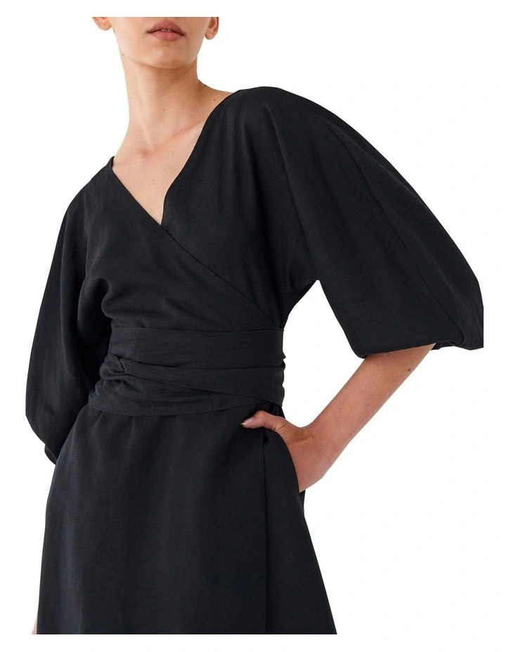 Linen Wrap Dress in Black image 2