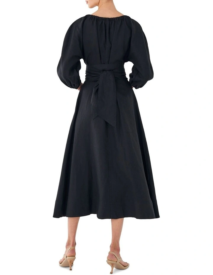 Linen Wrap Dress in Black image 3