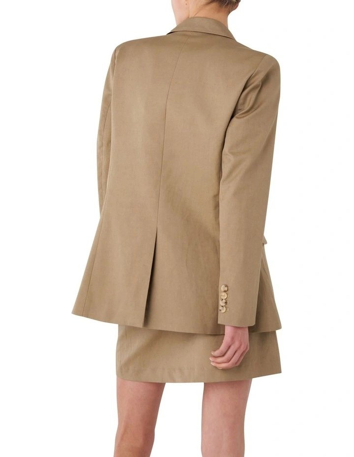 Linen Relaxed Tailored Blazer in Taupe Brown image 3