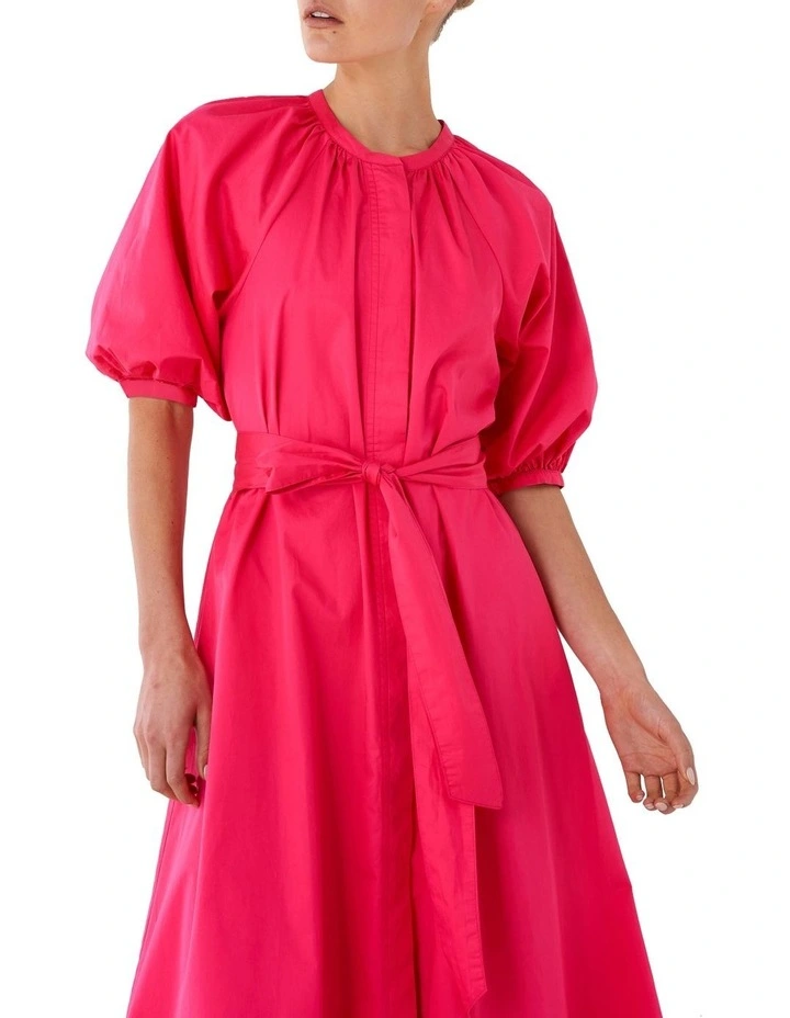 Poplin Cotton Full Sleeve Dress in Fuchsia Pink image 2
