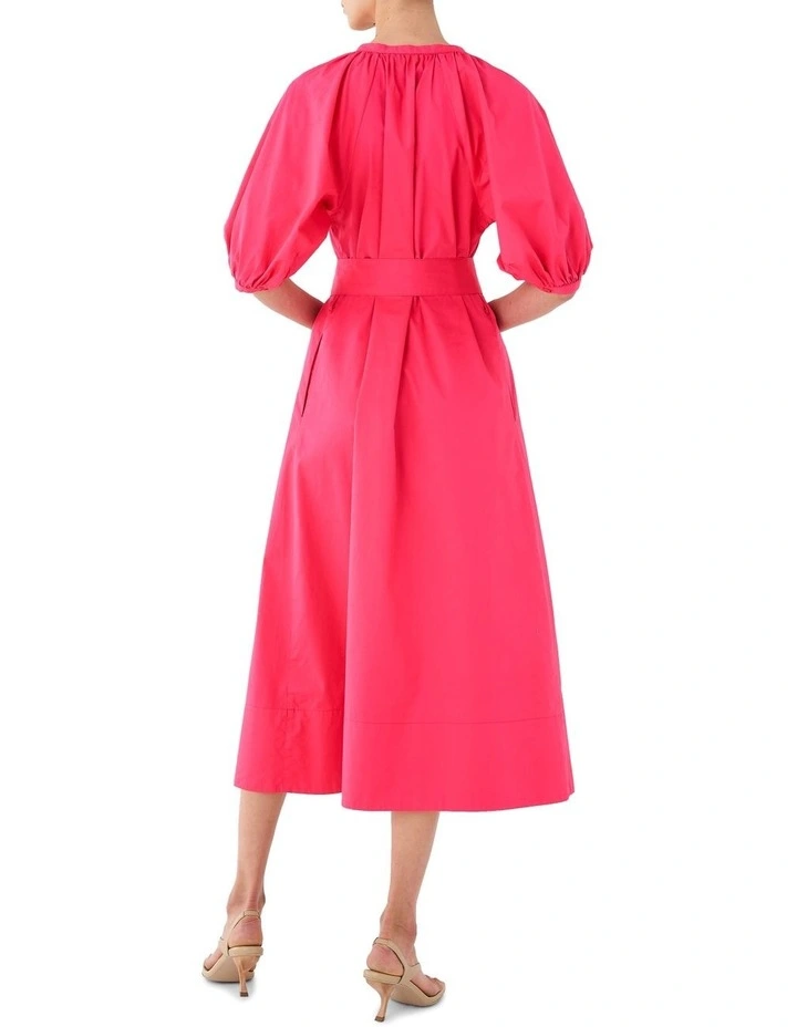 Poplin Cotton Full Sleeve Dress in Fuchsia Pink image 3