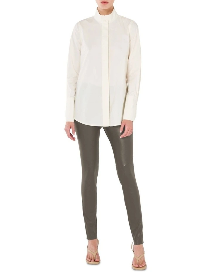 Women's Embroidered Cream Stylized Collar Shirt