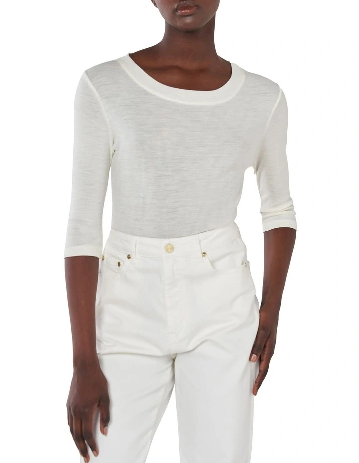 Merino 3/4 Sleeve Crew in White image 1