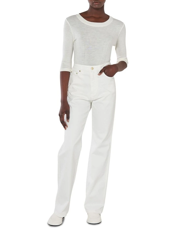 Merino 3/4 Sleeve Crew in White image 2