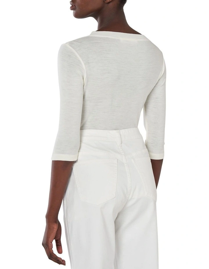 Merino 3/4 Sleeve Crew in White image 3