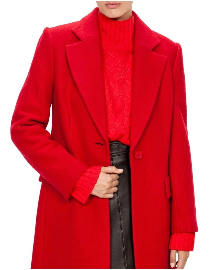 Stretch Wool Boucle Coat in Red image 3