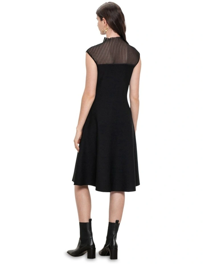 Sheer Yoke Knit Dress in Black image 2