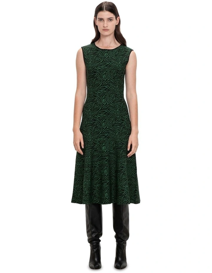 Zebra Jacquard Knit Dress in Forest image 1