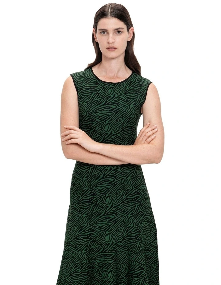 Zebra Jacquard Knit Dress in Forest image 3