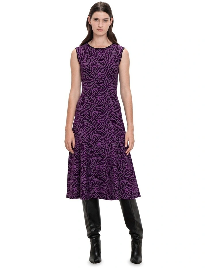 Zebra Jacquard Knit Dress in Magenta image 1