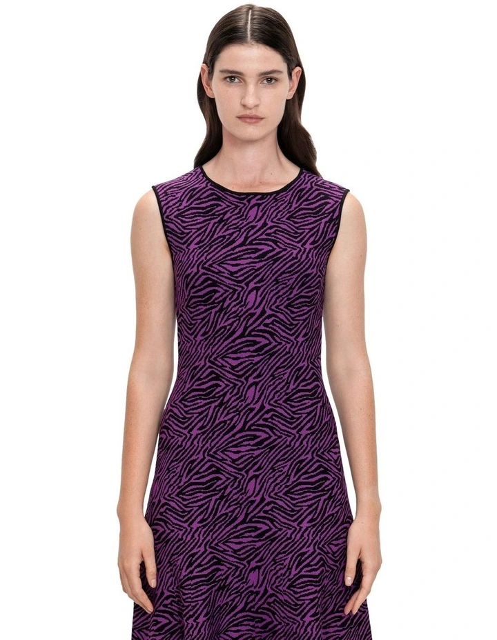 Zebra Jacquard Knit Dress in Magenta image 3